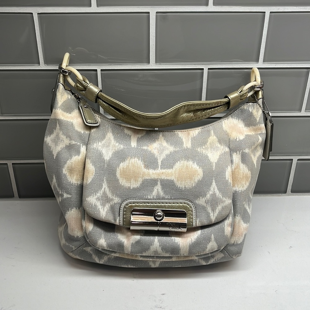 Coach Hobo Bag Kristin‎ Op Art Ikat Print Silver Gray Multi